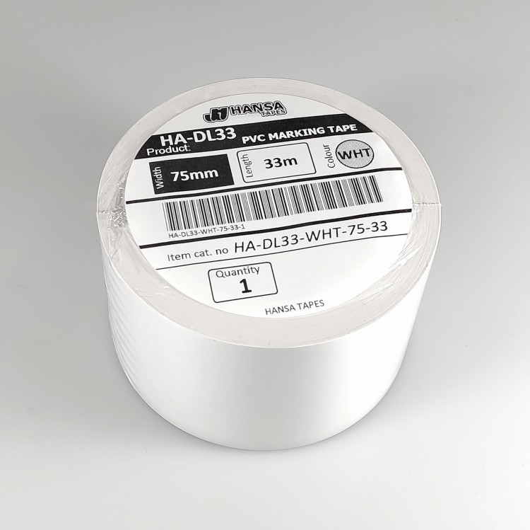 Taśma oznaczeniowa do wyznaczania linii, żółta, DL33, biała, 75mm, szeroka.jpg