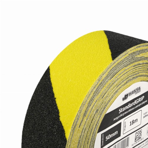 taśma antypoślizgowa, średnie ziarno, ostrzegawcza, żółto-czarna, 50mm HANSAtapes main close 2.jpg