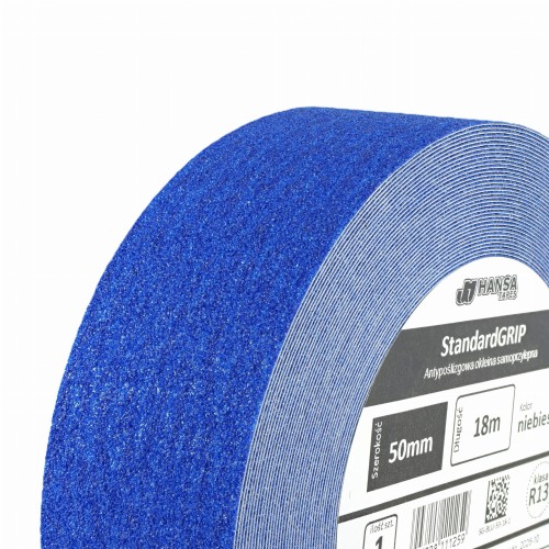 Taśma antypoślizgowa niebieska 50mm, ,rolka main, Hansa Tapes, Standard Grip, na schhody, przeciwpoślizgowa, cut.jpg