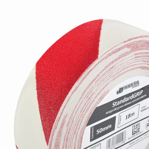 tasma antypoślizgowa samoprzylepna z klejem, biało-czerwona, ostrzegawcza, 50mm Hans tapes StandardGRIP.jpg