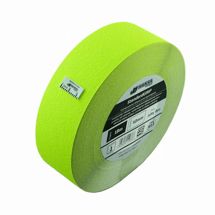 naklejka przeciwpoślizgowa na schody, jaskrawa żółta fluo, StandardGRIP, Hansa Tapes, 50mm, rolka  3ccut.JPG