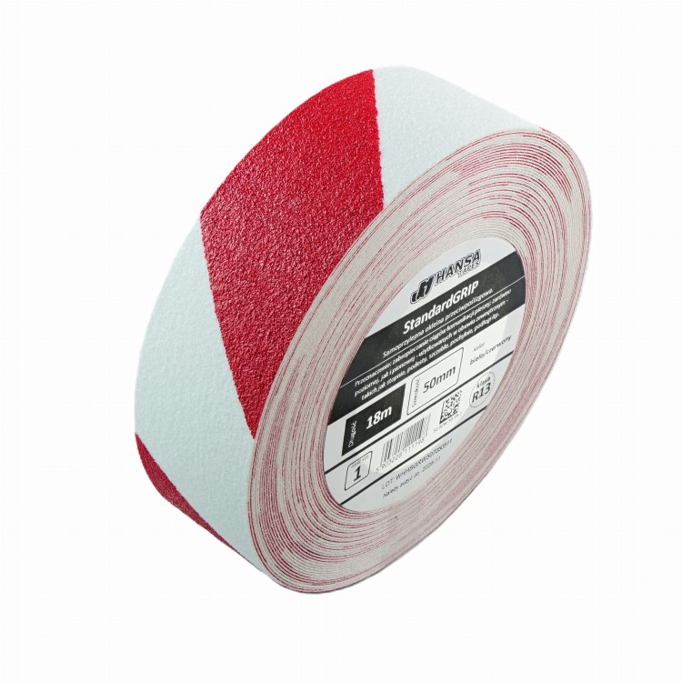 tasma antypoślizgowa samoprzylepna z klejem, biało-czerwona, ostrzegawcza, 50mm Hans tapes StandardGRIP rolka 2cut.JPG