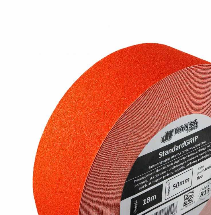 Taśma przeciwpoślizgowa, samoprzylepna, na schody i pochylnie StandardGRIP pomarańczowa, jaskrawa, fluorescencyjna, 50mm main.JPG