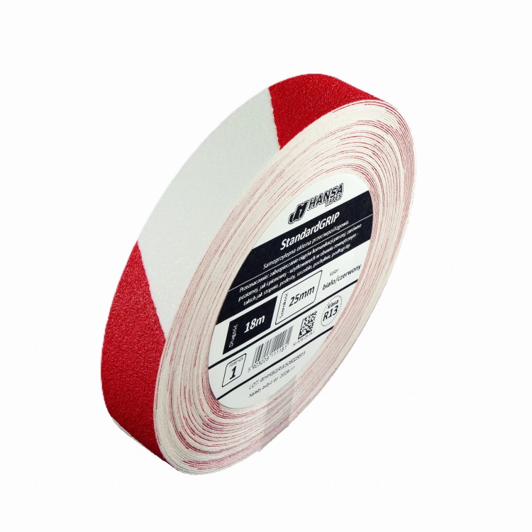 Rolka taśma antypoślizgowa biało-czerwona, ostrzegawcza, na schody i pochylnie 25mm rolka c .jpg