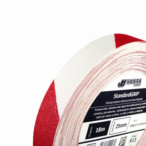 Rolka taśma antypoślizgowa biało-czerwona, ostrzegawcza, na schody i pochylnie 25mm.JPG