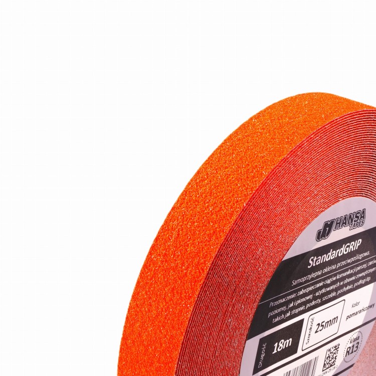 Taśma przeciwpoślizgowa, samoprzylepna, na schody i pochylnie StandardGRIP pomarańczowa, jaskrawa, fluorescencyjna, 25mm main d.jpg