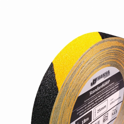 taśma antypoślizgowa, średnie ziarno, ostrzegawcza, żółto-czarna, 25mm HANSAtapes main close 2 CUT.jpg